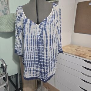 Chaps Blue and White Tie-Dye Blouse